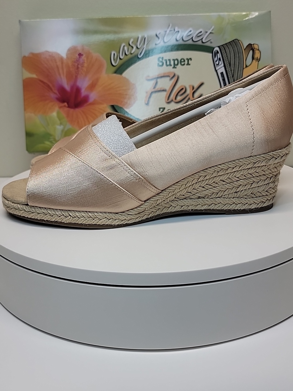 EASY STREET NEW IN BOX SILK PEEP-TOE ESPADRILLE WEDGE SHOES - Picture 9 of 15